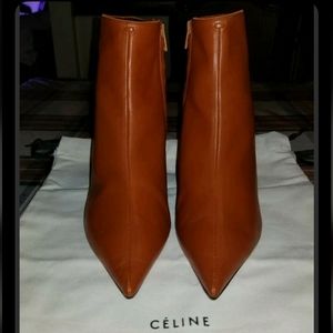 CELINE RUST/TAN SOFT LAMBSKIN LEATHER ANKLE BOOTS SIZE 40.5